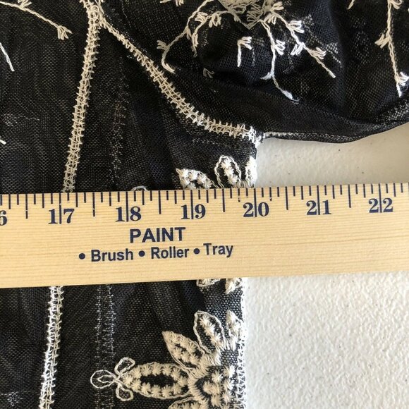 Capri Size Large Sheer Beautifully Embroidered Black Long Sleeve Long Line Top - Picture 9 of 11